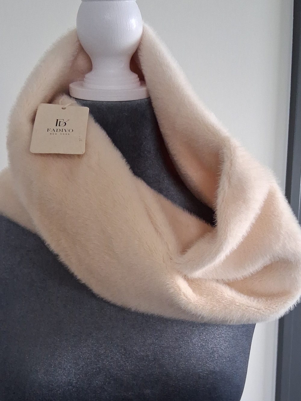 Fadivo Cream Faux-Fur Infinity Scarf